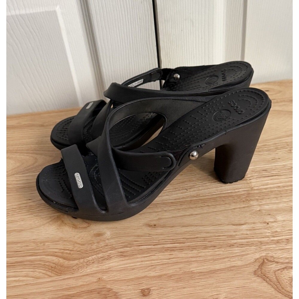 Crocs Heels Sandals Size 8 Black Cyprus IV  Women's Rhinestone